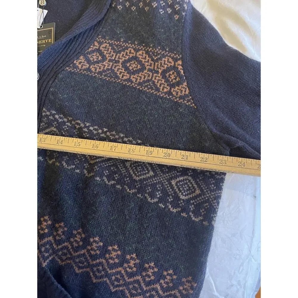 Jos A Bank Wool Navy Blue Fair Isle Grandpa Cardigan Sweater Pockets XL NWT